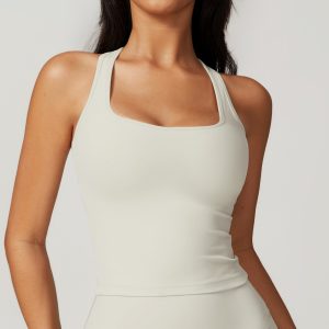 Swan White Square Neck Seamless Yoga Tank