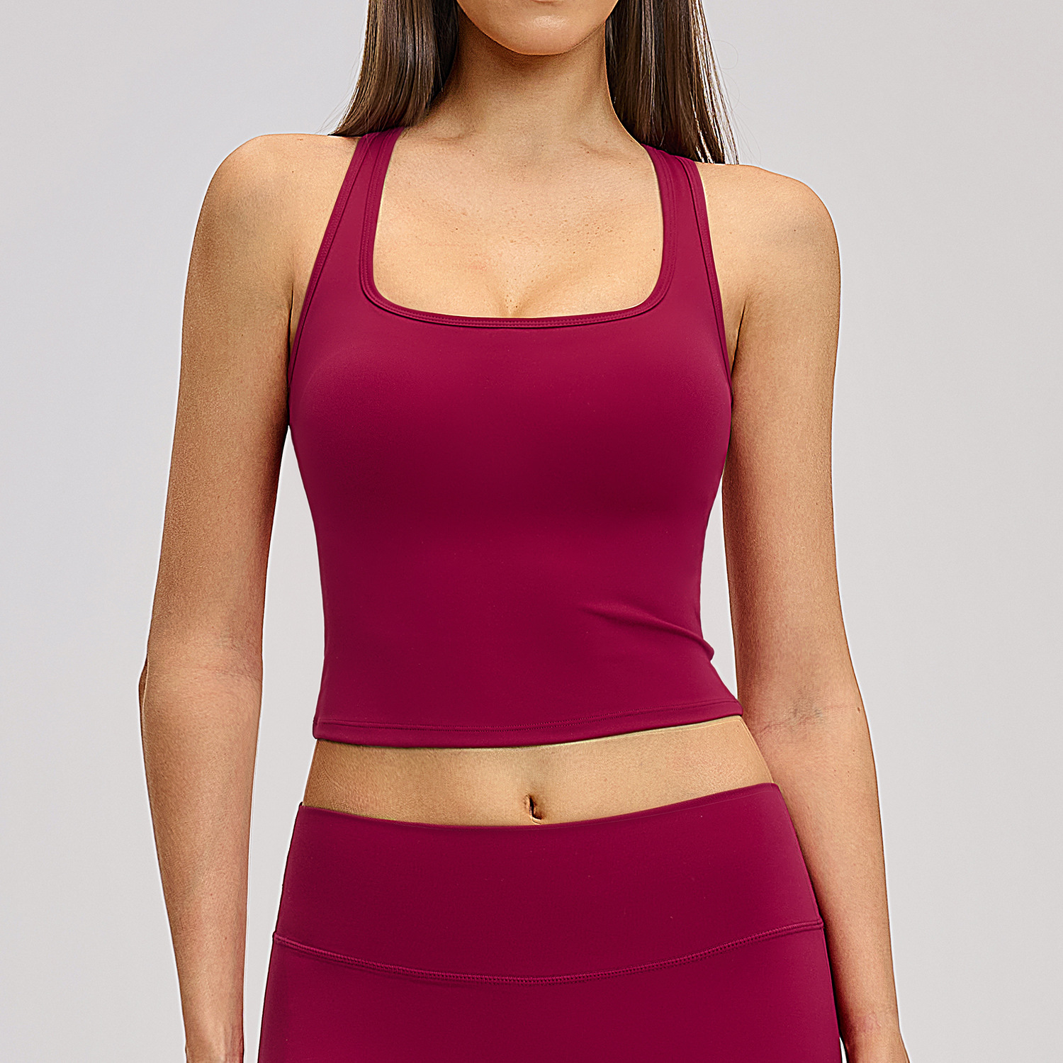 Cherry Red Square Neck Stretchy Workout Tank